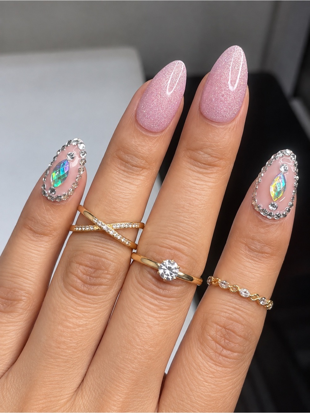 Violet Sparkle Press-On Nails with Crystal Accents